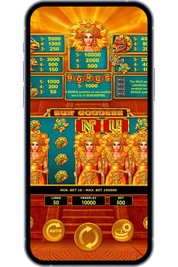 Sun Goddess slot – Expanding wilds win of 20× stake win