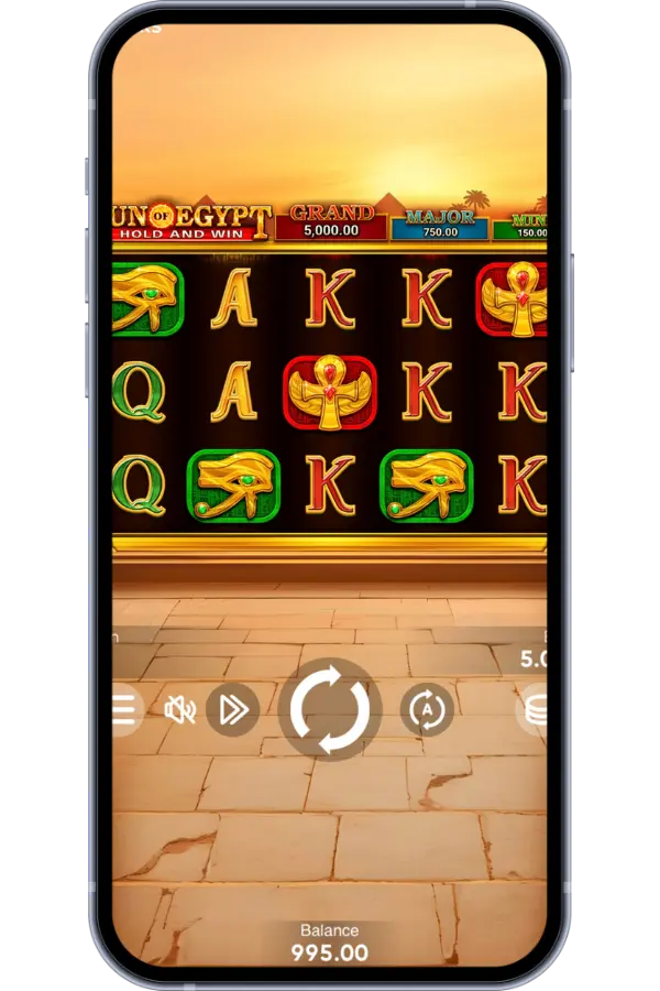 Sun of Egypt mobile gameplay – regular spin with Eye of Horus, Ankh and royal symbols