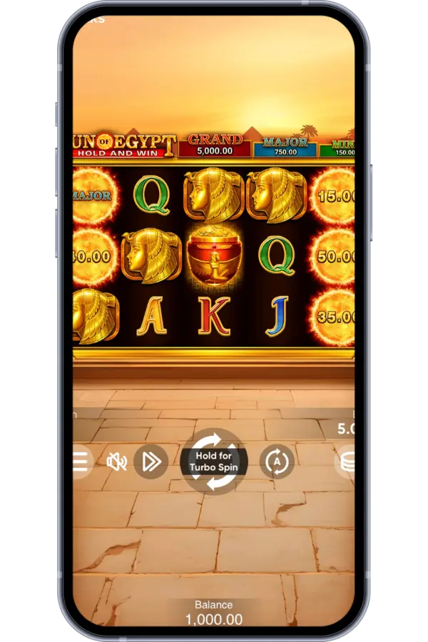Sun of Egypt slot – multiple sun bonus symbols and jackpot meters (Grand 5,000, Major 750, Mini 150)