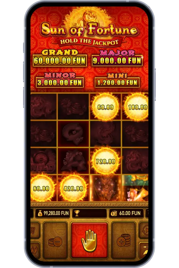 Sun of Fortune slot main screen with oriental symbols
